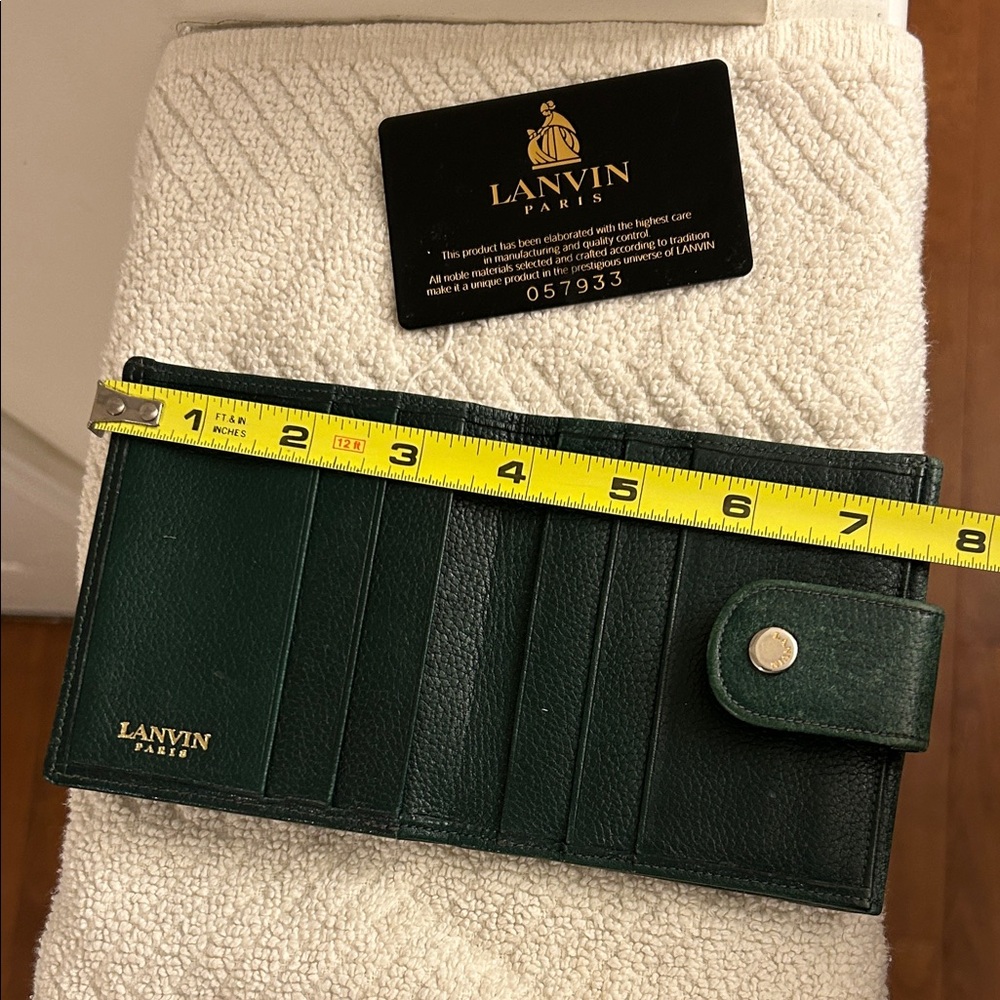 Lanvin Dark Green Leather Wallet Unisex Bill Fold Coins Card Slots - Picture 10 of 10